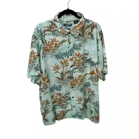 Campia Mens 2XL Button Down Hawaiin Shirt Rayon Easy Care Tropical Short Sleeve - Picture 2 of 10